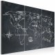 ARTGEIST Travel broadens the Mind - Verdenskort p� tavle trykt p� l�rred, 3-delt - Flere st�rrelser