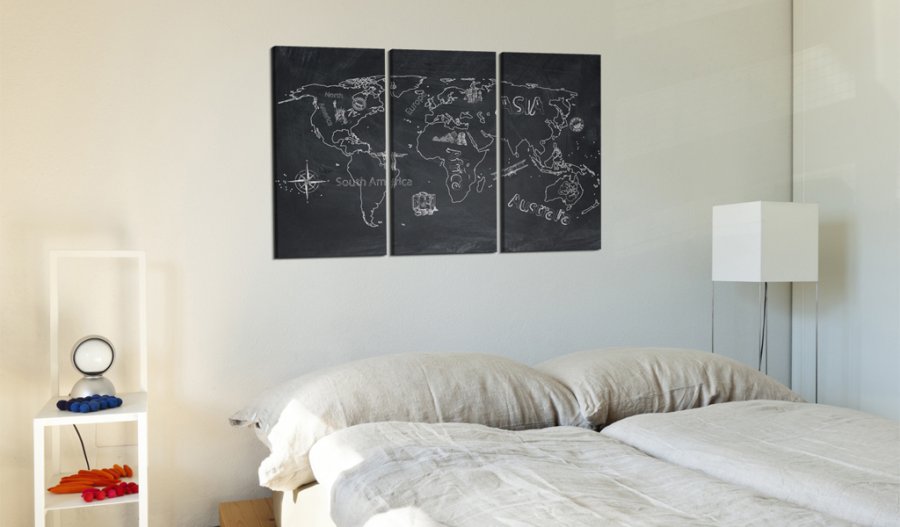 ARTGEIST Travel broadens the Mind - Verdenskort p� tavle trykt p� l�rred, 3-delt - Flere st�rrelser