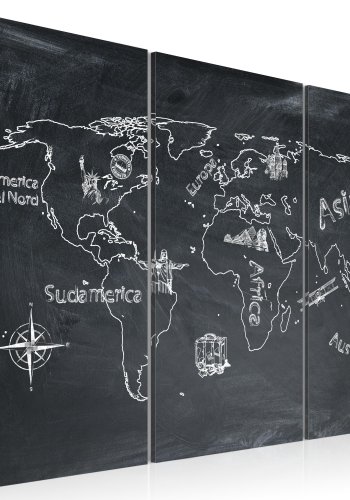 ARTGEIST Travel broadens the Mind - Spansk verdenskort trykt p� l�rred, 3-delt - Flere st�rrelser