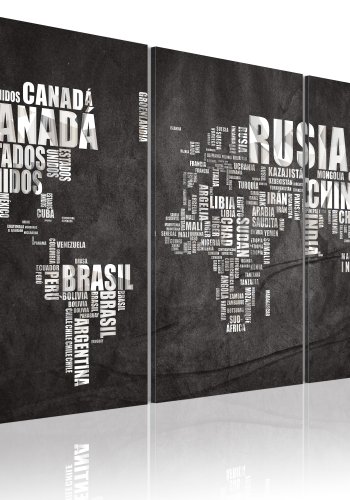 ARTGEIST Mundo Negro - Verdenskort m. spanske landenavne trykt p� l�rred, 3-delt - Flere st�rrelser