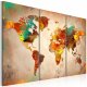 ARTGEIST Painted World - Verdenskort i farverigt design trykt p� l�rred, 3-delt - Flere st�rrelser