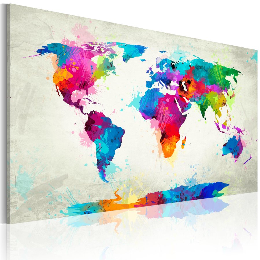 ARTGEIST An Explosion of Colors - Multifarvet verdenskort i trykt p� l�rred - Flere st�rrelser