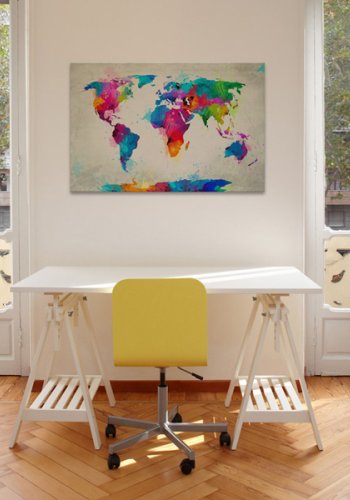 ARTGEIST An Explosion of Colors - Multifarvet verdenskort i trykt p� l�rred - Flere st�rrelser