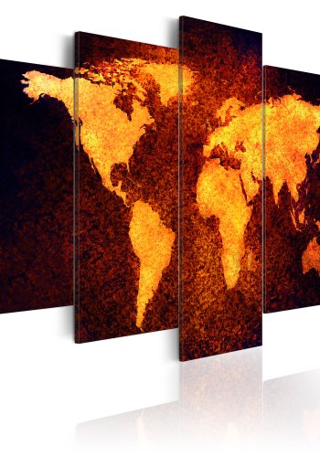 ARTGEIST - Verdenskort udarbejdet med lava-effekt trykt p� l�rred, 5-delt - Flere st�rrelser