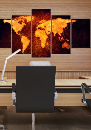 ARTGEIST - Verdenskort udarbejdet med lava-effekt trykt p� l�rred, 5-delt - Flere st�rrelser