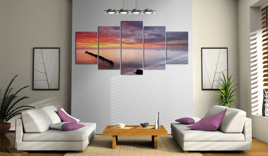 ARTGEIST Farbenspiel am Meer - Sonnenuntergang ber dem Meer auf Leinwand gedruckt - Mehrere Gren