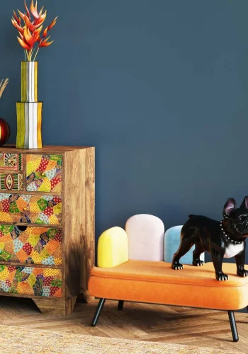 
KARE DESIGN Diva Orange katte- og hundeseng - oransje og multifarget fløyelsstoff, stål
