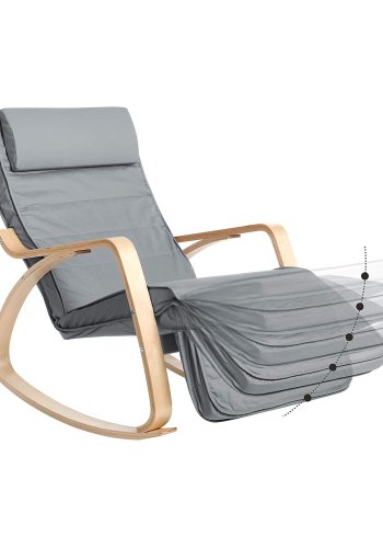 Songmics gyngestol, m. arml�n, justerbar fodst�tte i 5 pos. - lysegr� bomuld stof og natur birketr�