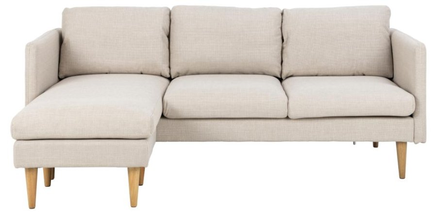 ACT NORDIC Milly 2-Sitzer-Sofa mit Chaiselongue, wendbar – beiger Stoff und Naturkautschukholz
