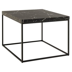 ACT NORDIC Barossa soffbord, fyrkantigt - svart papper Marquina marmorlook och svart stl (60x60)