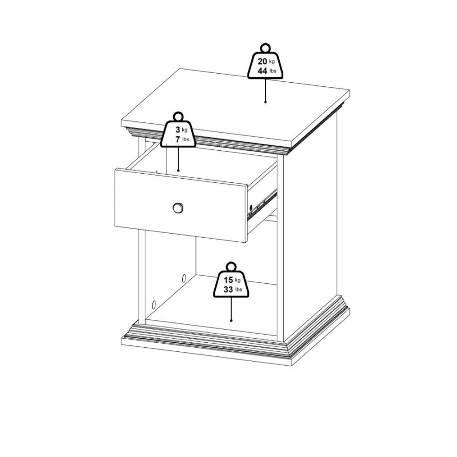 TVILUM North Sengebord med 1 skuffe, Hvid, 47,8 x 43,3 x 63,4 cm