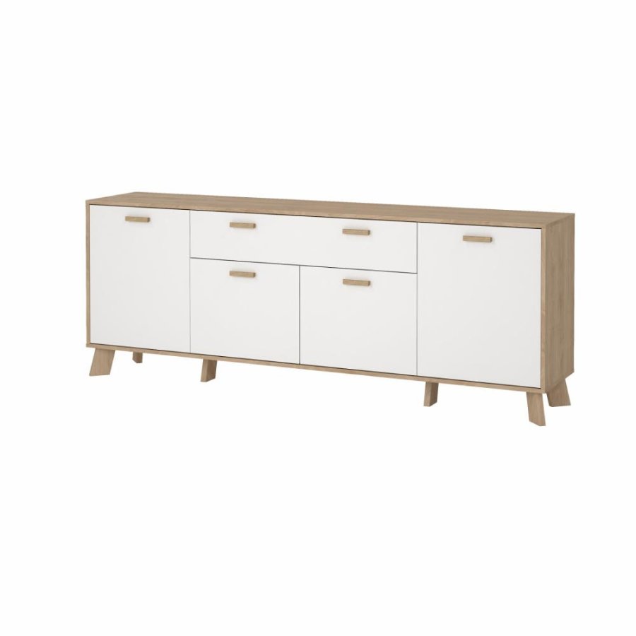 TVILUM Ikast Sideboard 4 Türen + 1 Schublade, Jackson Hickory/Weiß, 195,7 x 39,1 x 73 cm