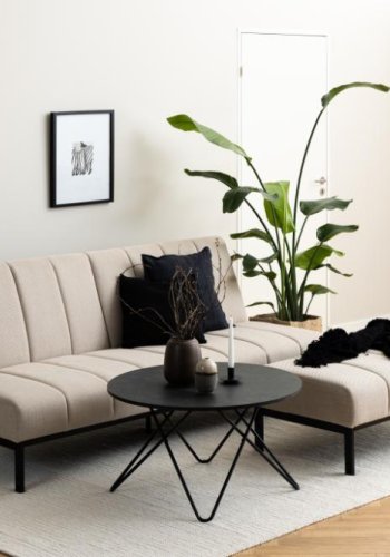 ACT NORDIC Caix sovesofa, m click & clack, delt ryggsttte, smmer - beige stoff og sort stl (198x95)