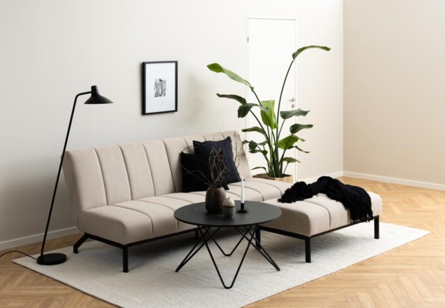 ACT NORDIC Caix krakk, med vertikale smmer, rektangulrt - beige stoff og sort stl (100x61)