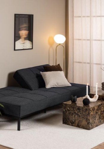 ACT NORDIC Perugia bäddsoffa - mörkgrtt tyg och svart stl