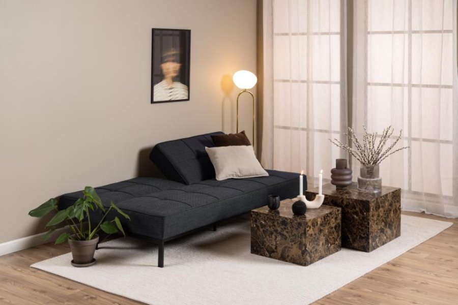 ACT NORDIC Perugia bäddsoffa - mörkgrtt tyg och svart stl