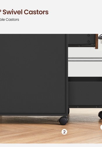 VASAGLE Arkivskab til kontor med 2 afl�selige skuffer, hjul, �ben hylde til h�ngemapper, st�lramme, industriel stil, rustik brun og sort OFC077B01