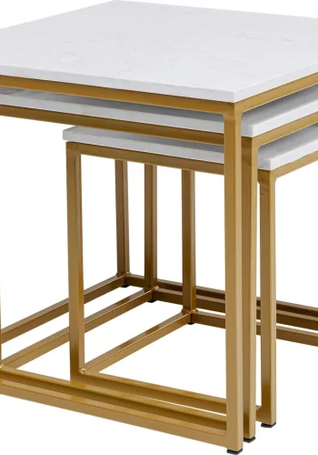 KARE DESIGN Key West innskuddsbord - hvit marmor og gullben, sett med 3 bord