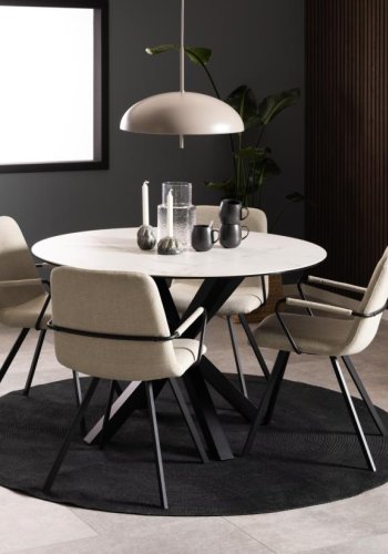 ACT NORDIC Heaven Esstisch, rund – weiße Keramik und schwarzer Stahl (119)