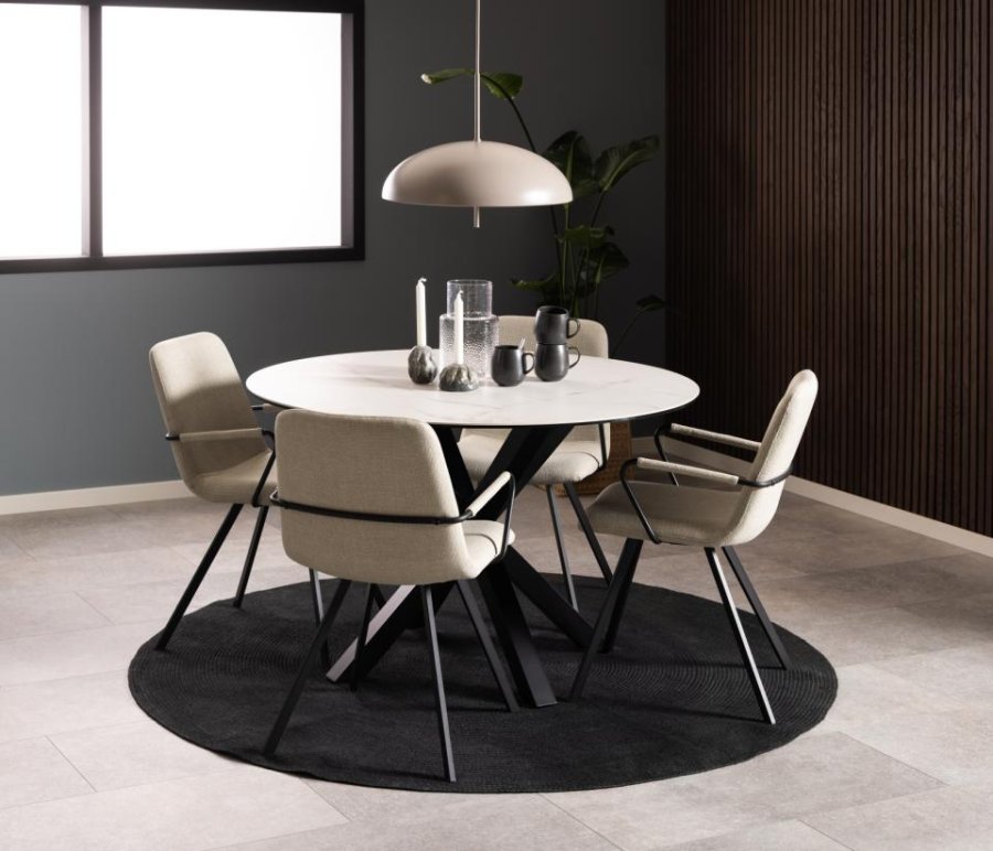 ACT NORDIC Heaven Esstisch, rund – weiße Keramik und schwarzer Stahl (119)