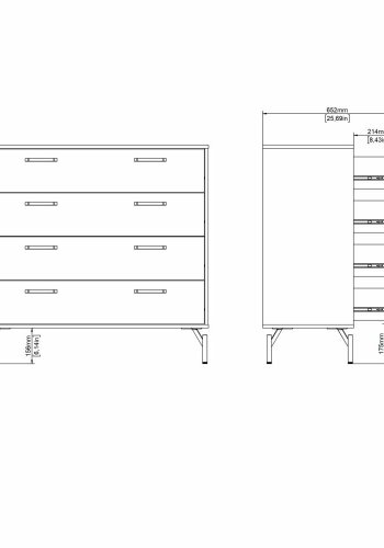 TVILUM Dana Kommode med 4 skuffer, Matt Black, 98,7 x 39,8 x 95,8 cm