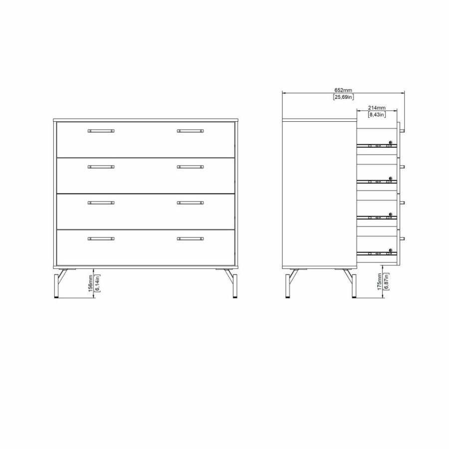 TVILUM Dana Kommode med 4 skuffer, Matt Black, 98,7 x 39,8 x 95,8 cm