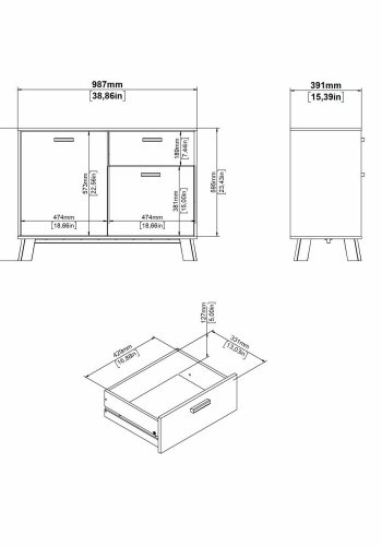 TVILUM Ikast Sideboard 2 Türen + 1 Schublade, Jackson Hickory/Weiß, 98,7 x 39,1 x 73 cm