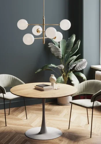 KARE DESIGN Schickeria spisebord, rund - laminat m. egetrslook og hvid stl (110)