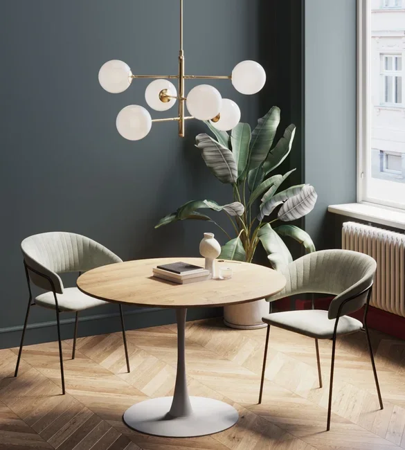 KARE DESIGN Schickeria spisebord, rund - laminat m. egetrslook og hvid stl (110)