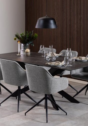 ACT NORDIC Brooke spisebordsstol, m armlener, svingfunksjon, sm - grtt stoff og sort stl