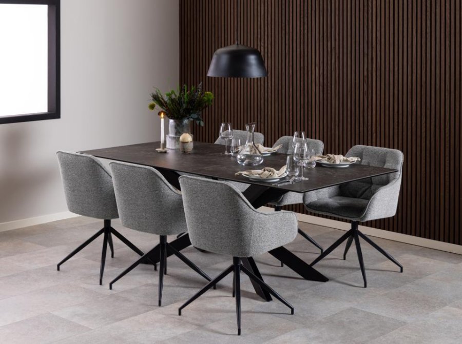 ACT NORDIC Brooke spisebordsstol, m armlener, svingfunksjon, sm - grtt stoff og sort stl