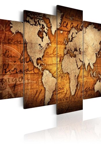 Artgeist Amber Map - Antikt Verdenskort trykt p� l�rred, 5-delt - Flere st�rrelser