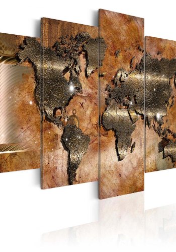 Artgeist Steel Map - Abstrakt verdenskort trykt p� l�rred, 5-delt - Flere st�rrelser