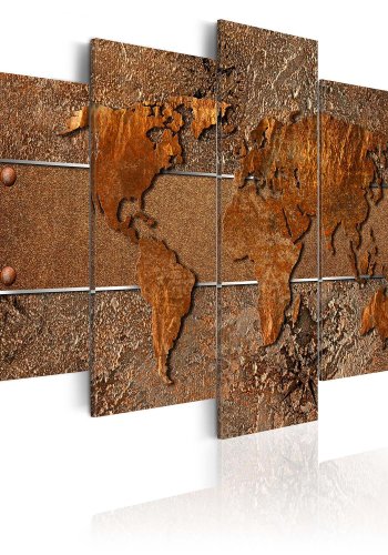 Artgeist Brown Escapade - Brunt verdenskort trykt p� l�rred, 5-delt - Flere st�rrelser