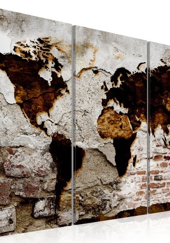 Artgeist Urban Travels - Rustikt verdenskort trykt p� l�rred, 3-delt - Flere st�rrelser