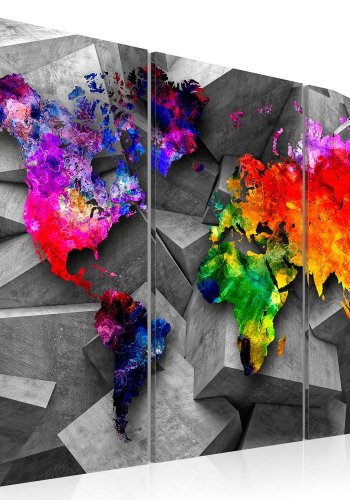 Artgeist Symmetry of the World - Farverigt verdenskort trykt p� l�rred, 3-delt - Flere st�rrelser