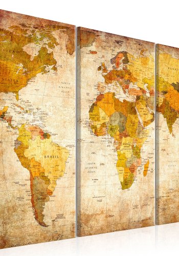 Artgeist Antique Travel - Antikt verdenskort trykt p� l�rred, 3-delt - Flere st�rrelser
