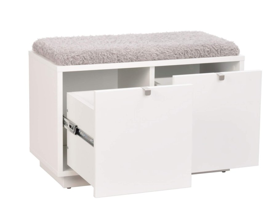 ROWICO Confetti bnk - hvidlakeret tr/lysegr stofhynde, m. 2 skuffer