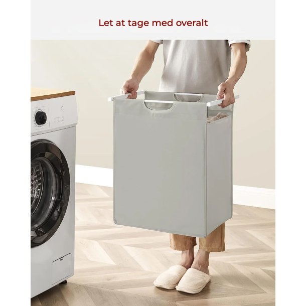 VASAGLE vasketjskurv, m. udtrkkelig og aftagelig vasketjspose og 1 hylde - stof og hvid MDF/stl