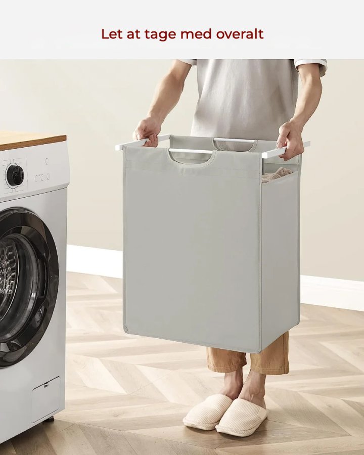 VASAGLE Wäschekorb, mit ausziehbarem und herausnehmbarem Wäschesack und 1 Ablage – Stoff und weißes MDF/Stahl