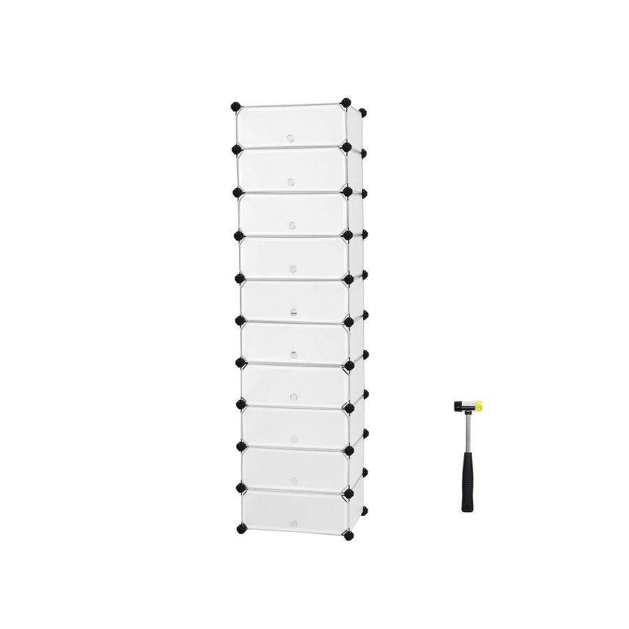 SONGMICS sammenl�sende skohylde, rektangul�r opbevaringsorganisator, modul�r g�r-det-selv-opbevaringshylde med 10 pladser, 40 x 30 x 17 cm til hver plads, plastikgarderobe med d�re, hvid LPC10W
