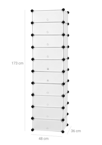 SONGMICS sammenl�sende skohylde, rektangul�r opbevaringsorganisator, modul�r g�r-det-selv-opbevaringshylde med 10 pladser, 40 x 30 x 17 cm til hver plads, plastikgarderobe med d�re, hvid LPC10W