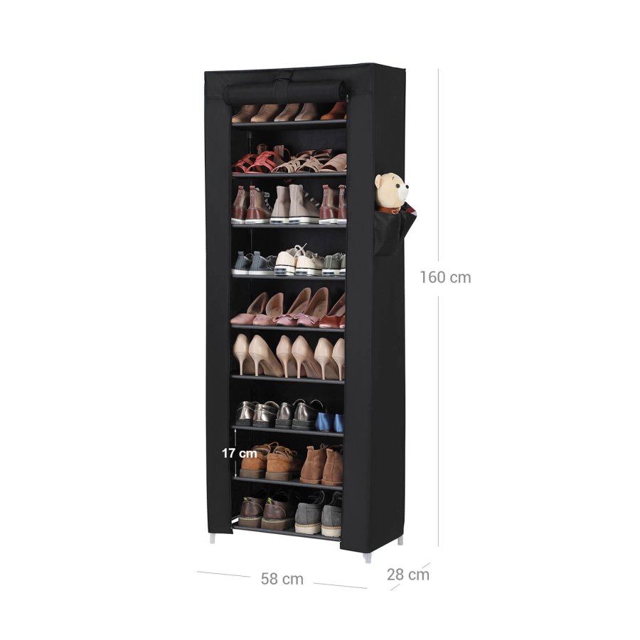 SONGMICS RXJ10H skostativ, m. 10 rum, st�vt�t - sort stof og st�l