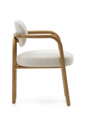 KAVE HOME Melqui lenestol, med armlener - beige og naturlig eik