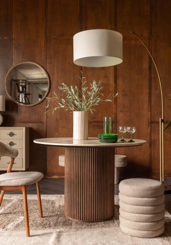 DUTCHBONE Fern taburet, rund - beige boucl stof (37)