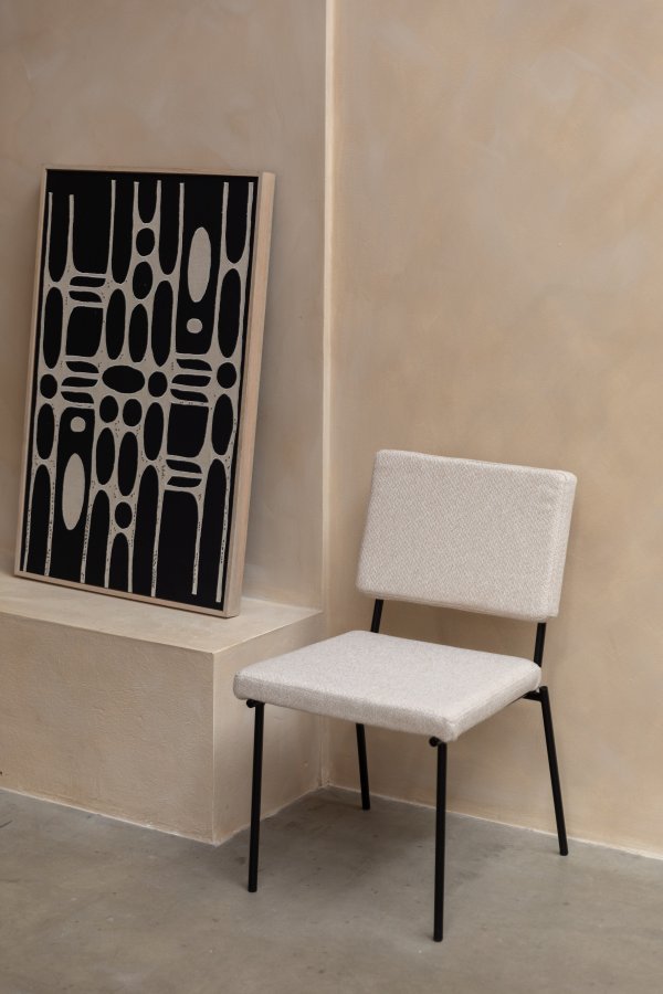 ZUIVER Fellow spisebordsstol - offfwhite polyester og sort metal