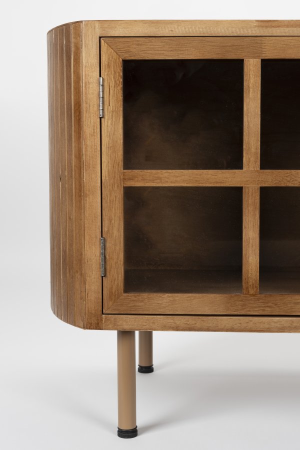 WHITE LABEL LIVING Yaz TV-bord, lavt, med hengslene. 2 drer og 1 hylle - brunt gummitre (150x38)