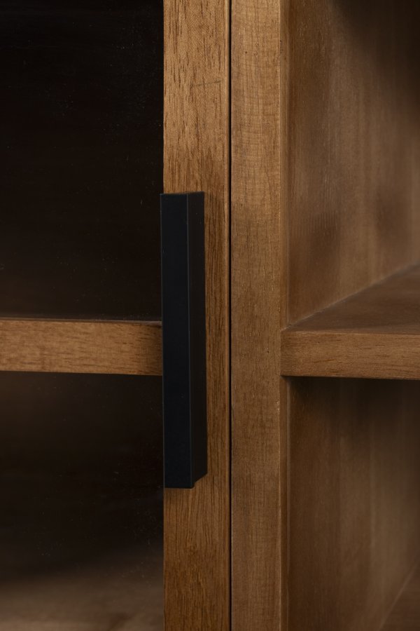 WHITE LABEL LIVING Yaz TV-bord, lavt, med hengslene. 2 drer og 1 hylle - brunt gummitre (150x38)