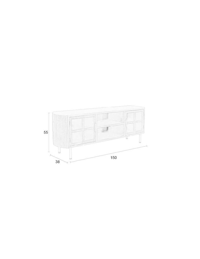 WHITE LABEL LIVING Yaz TV-bord, lavt, med hengslene. 2 drer og 1 hylle - brunt gummitre (150x38)