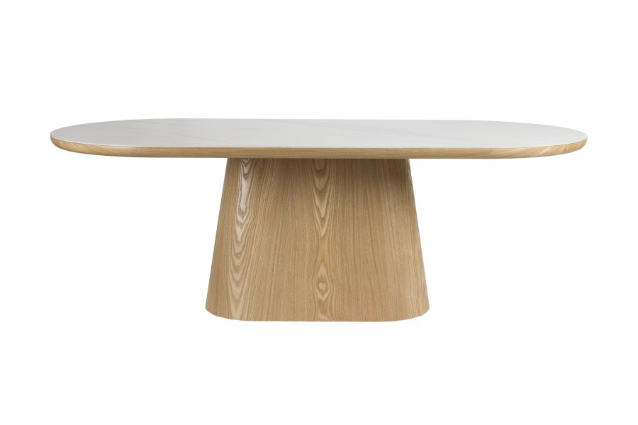 WHITE LABEL LIVING Almira spisebord, ovalt - snhvit matt sintret stein og eikepapirfiner (200x90)